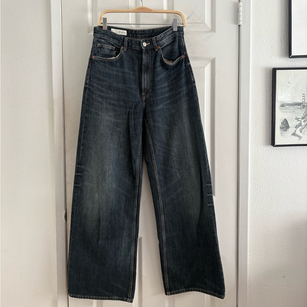 Zara Dark Blue Wide-Leg Jeans